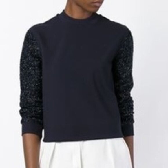 $275 Tory Burch Navy Blue Tinsel Crew Neck Sweater Sweatshirt - Picture 1 of 7
